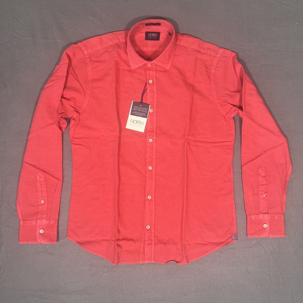North‎ Country Linen Blend Button Up Shirt Men's Large Light Red Resort Cruise